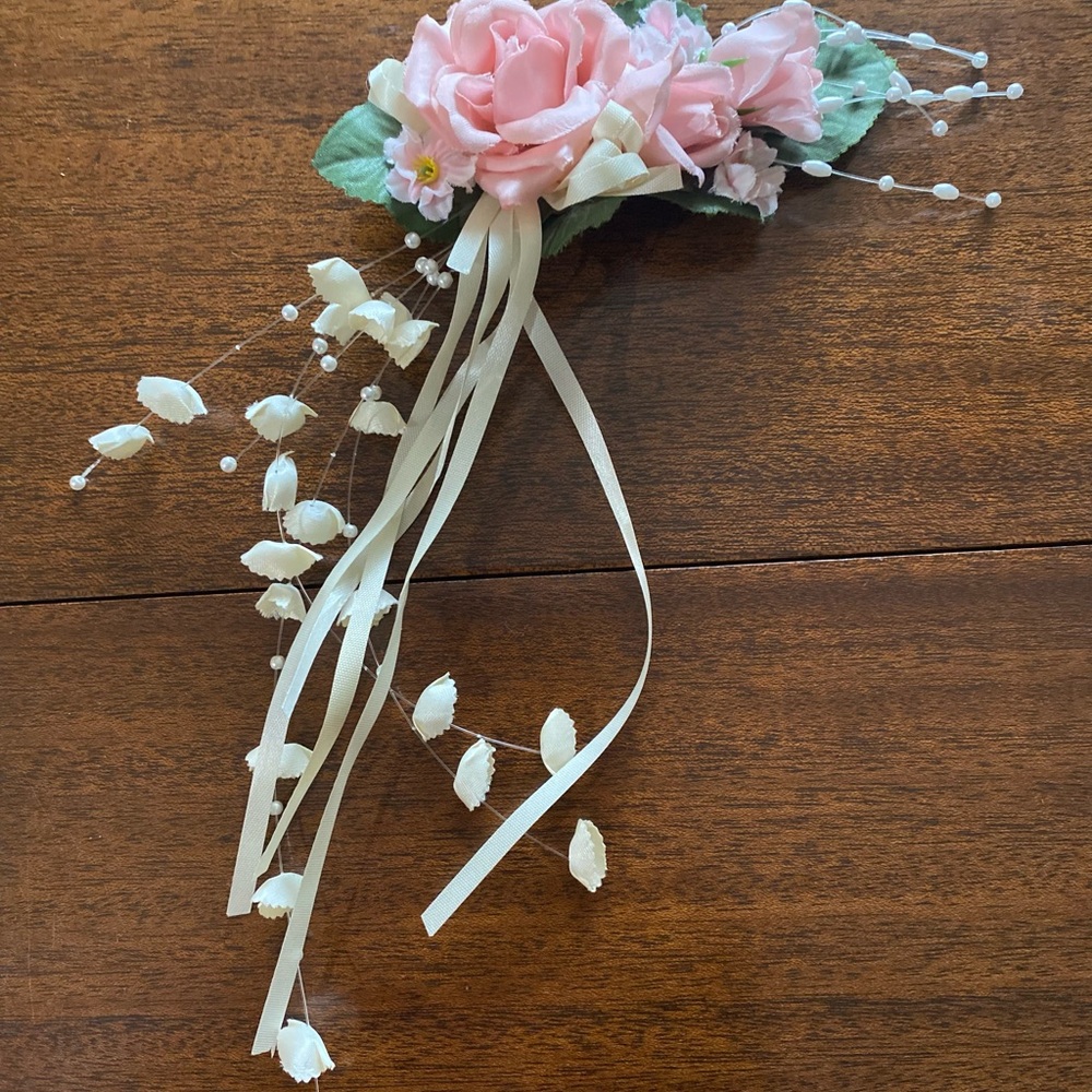 Pink Floral Hair Accessory with Ribbon